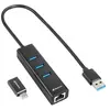 Sharkoon 3 ports USB 3.2 GEN 1 Hub en aluminium, adaptateur Ethernet R...
