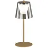 FHL easy! - Mobiele Tafellamp Marbella - Accu - IP44 - 1x 2W LED (incl.) - 2700K - Ø14cm, 35cm hoogte - USB-oplading - Rookglas met Goude Voet
