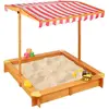 Relaxdays zandbak met verstelbaar dak - 117 x 117 x 117 cm - zandkist met grondzeil - dennenhout - natuur