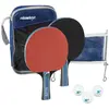 Relaxdays tafeltennis set - tasje met net - 2 houten batjes - 3 pingpong ballen - voor beginners - zwart-rood