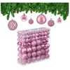 150x boules de Noël, paillettes, mates, brillantes, déco sapin, plastique, diamètre 3, 4 et 6 cm, roses - Relaxdays