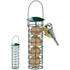 RELAXDAYS Mangeoire pour oiseaux à accrocher, lot de 2, borne à nourriture pour oiseaux, avec toit, fer 31 cm, vert foncé