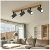 ETC-SHOP Spot de plafond 4 flammes plafonnier aspect bois GU10 plafonnier salon avec spots orientables, métal, 4x GU10, LxlxH 56x6x12 cm