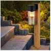 ETC-SHOP Lampe d'extérieur lampadaire de chemin d'accès, moderne, maison de campagne, aspect bois, verre fumé, acier inoxydable, noir, E27, LxlxH 14,5x9x50 cm