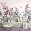 Behang met aquarelbloemen, Vliesbehang in saliegroen roze, Fotobehang ...