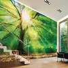 3D fotobehang bos in de zon, Groen vliesbehang met bomenmotief, Vliesb...