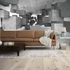 3D Betonfotobehang, Grijs behang met kubuspatroon, Betonlook behang in...