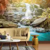 Waterval in het bos, 3D behang waterval geel oranje turquoise, Vliesbe...