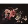 Muurschildering met rozen hortensia's en lelies, Bloemen behang zwarte...