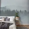 Fotobehang mist bos, Grijs behang met bomen, Vlies fotobehang met bos,...