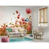 Bloemenweide fotobehang roze, 3D behang met bloemen, 3,50 x 2,55 m, Ro...
