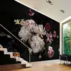 Fotobehang bloemen zwart geel, Fotobehang met rozen in roze zwart, 3D ...