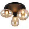 Trio Plafonnier lampe de salon lampe de plafond verre fumé noir 3 flam...