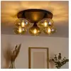 Plafonnier verre ambre métal noir mat lampe de salon D 49 cm