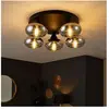 Plafonnier verre fumé métal noir mat lampe de salon D 49 cm