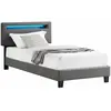 Idimex Lit simple EVAN 90 x 190 cm avec sommier pour adulte et enfant, tête réglable en hauteur avec LED intégrées, en synthétique gris