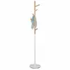 Idimex Porte-manteaux ENRICO portant à vêtements sur pied en forme d'arbre avec 6 crochets, en métal laqué blanc et bois couleur naturelle