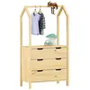 Idimex Commode AMIRA meuble de rangment pour enfant en forme de maison, avec 3 tiroirs et 1 tringle, en pin massif naturel