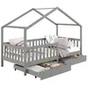 Lit cabane - IDIMEX - ELEA - Pin massif - 2 tiroirs de rangement - Gri...