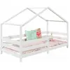 Idimex Lit cabane RENA lit simple pour enfant montessori 90 x 190 cm, avec barrières de protection, en pin massif lasuré blanc