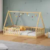 Idimex Lit cabane enfant 90x200 cm NICOLAS lit Simple montessori avec Barrières de Protection en Bois Massif, Coloris naturel