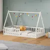 Idimex Lit cabane enfant 90x200 cm NICOLAS lit Simple montessori avec Barrières de Protection en Bois Massif, Laqué blanc
