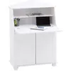 Idimex Bureau secrétaire DAVID avec abattant rangement plusieurs étagères 2 portes et plan de travail rabattable en pin massif lasuré blanc