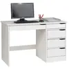 Idimex Bureau HUGO avec rangement 5 tiroirs style scandinave en pin massif lasuré blanc