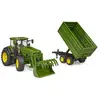 Tracteur John Deere 7R avec chargeur avant et remorque tandem - BRUDER