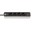 Brennenstuhl Ecolor stekkerdoos met USB 4-voudig wit/zwart 1,5m H05VV-F 3G1,5 met schakelaar