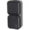 Aquapro interrupteur va et vient + prise 2P+T vertical étanche complet gris IP55 - 9682F - Quarx