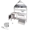 ROBA Jeu Cuisine Enfant en Forme de Maison pour Extérieur - Jouet d'Imitation avec Accessoires - Bois Massif Gris