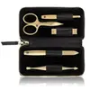 ZWILLING Kit de manucure (5 pièces, étui en cuir véritable, soin des mains et des pieds, kit de voyage, avec ciseaux à ongles et coupe-ongles) Premium Gold Edition