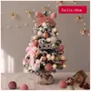 ZGEER Mini Sapin de noël Bureau Rose Afflué Artificielle Ornements d’Arbre de noël avec des arcs et des babioles décorations,Rose 45cm