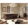 VENTE-UNIQUE Canapé fixe chesterfield BRENTON 3 places en cuir de buffle - Chocolat reflets châtains