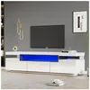 Pugsdrly Meuble TV avec éclairage LED 16 couleurs pour téléviseur 70-79 pouces 3 tiroirs Support TV haute brillance Blanc