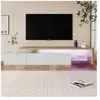 PERGAR Meuble TV 200 cmavec éclairage LED rangement aspect bois étagèr...