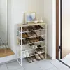 Yamazaki Schoenenrek met Houten Bovenblad - 6 niveaus - Tower - Wit