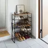 Yamazaki Schoenenrek met Houten Bovenblad - 6 niveaus - Tower - Zwart