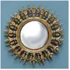 CHEHOMA Miroir Convexe Doré Mural Rond Résine Soleil - Diamètre 28.5cm 0,000000