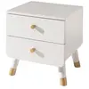 vipack Table de chevet enfant blanc satin 2 tiroirs de rangement pieds obliques dorés - style scandinave moderne