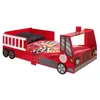 vipack Lit junior - Pompier - 70x140cm - MDF - Rouge - Sécurisé avec barrières