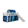 Lit mezzanine avec toboggan et rideau - Vipack PINO - Bois massif - Bl...