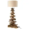 J-Line Lampe avec abat jour et pied morceau de bois en bois naturel 42x42x90 cm