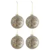 J-Line kerstbal - fluweel/glas - antiek grijs/goud - medium - doos van 4