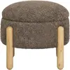 Pouf avec coffre 45x36 cm effet laine bouclée marron et pieds naturel