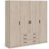 Armoire VEGA - Décor Chêne Jackson - 4 portes + 3 tiroirs - L 195,5 x P 49,6 x H 200,4 cm