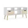 Tvilum Meuble TV - 4 niches 2 tiroirs - Blanc / Chêne - 117,2 x 39,1 x 57,4 cm