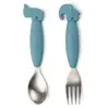 Done By Deer Easy-Grip Spoon And Fork Set Deer Friends Blue