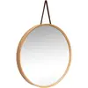 Grand Miroir Rond Suspendu Bois et Lanière Cuir 0,000000